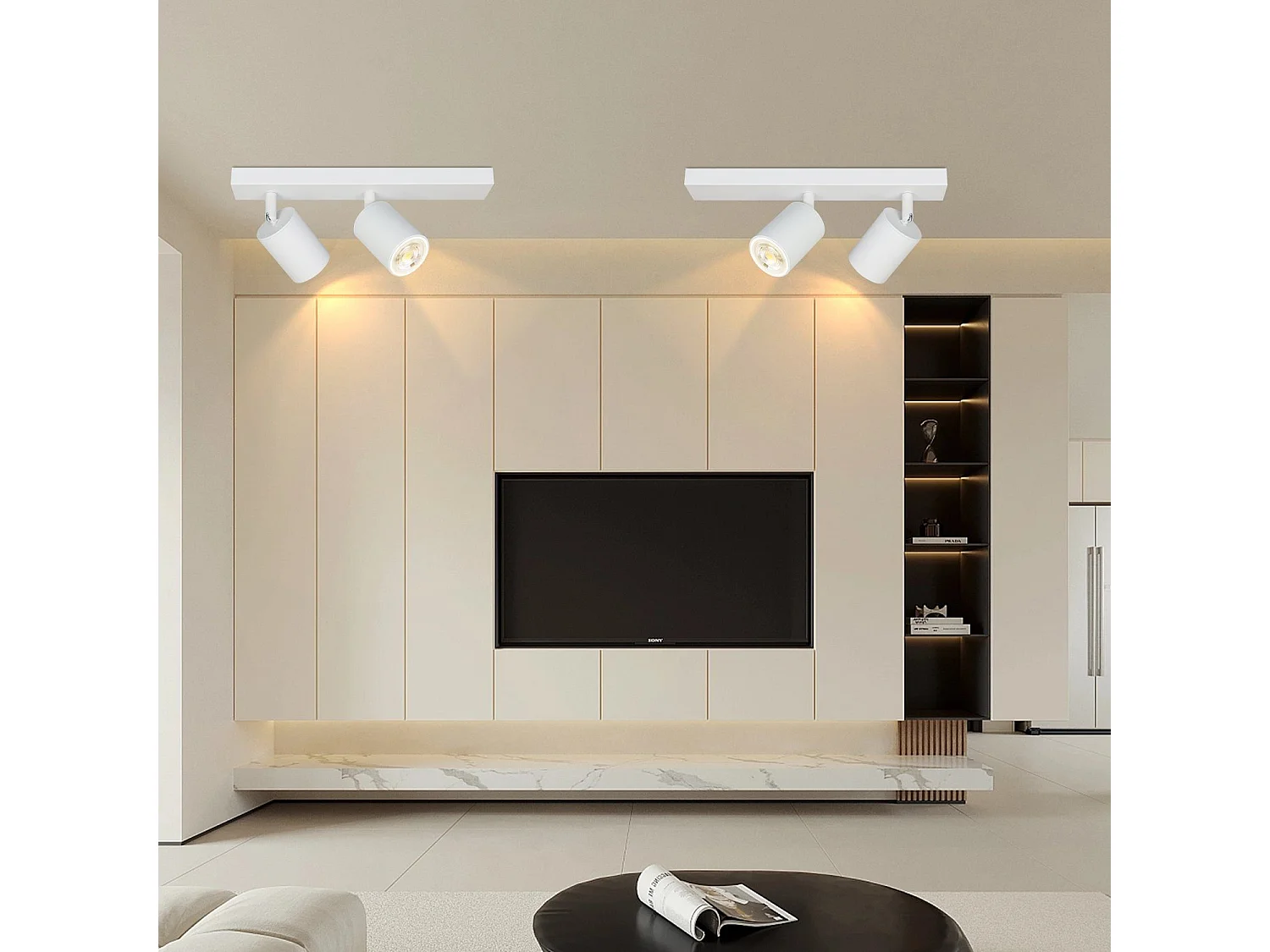 NETTLIFE Spots LED Blanc GU10 2 Ampoules Orientable à 350° MAX.25W Lampe de Couloir Moderne Spot Mural Industriel pour Salon Chambre Cuisine