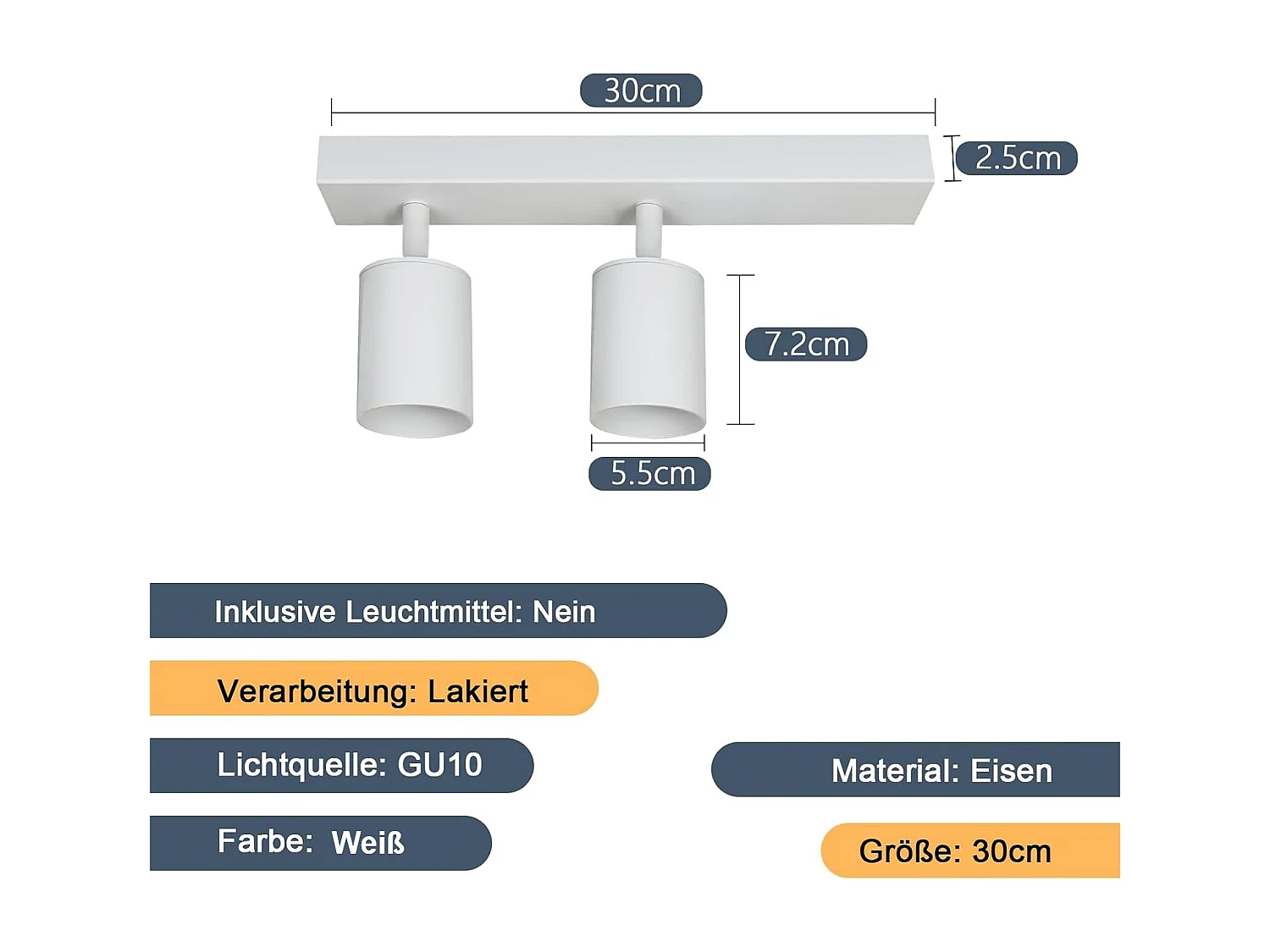 NETTLIFE Spots LED Blanc GU10 2 Ampoules Orientable à 350° MAX.25W Lampe de Couloir Moderne Spot Mural Industriel pour Salon Chambre Cuisine