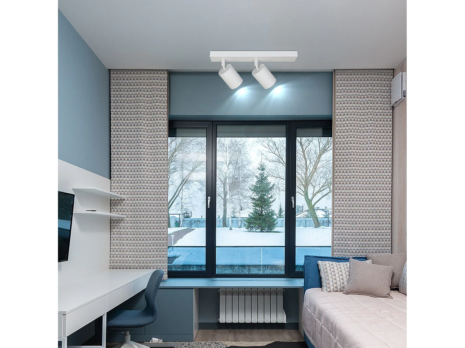 NETTLIFE Spots LED Blanc GU10 2 Ampoules Orientable à 350° MAX.25W Lampe de Couloir Moderne Spot Mural Industriel pour Salon Chambre Cuisine