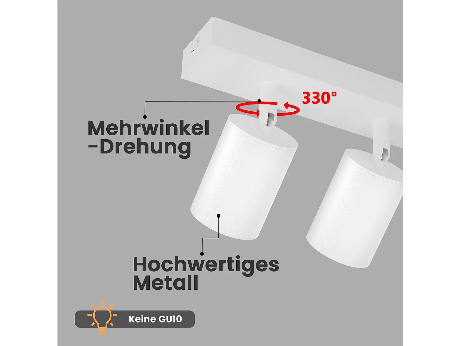 NETTLIFE Spots LED Blanc GU10 2 Ampoules Orientable à 350° MAX.25W Lampe de Couloir Moderne Spot Mural Industriel pour Salon Chambre Cuisine