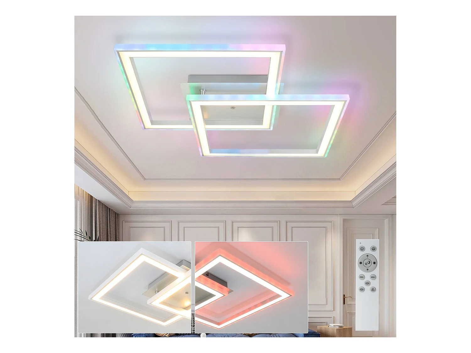 NETTLIFE LED Plafondlamp zilver modern dimbaar met afstandsbediening RGB kleurverandering 2 hoekig ontwerp 40W slaapkamerlamp voor woonkamer | keuken | hal eetkamer