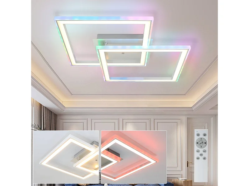 NETTLIFE Plafonnier LED Lampe de Chambre à Coucher RVB à Changement de Couleur Lampe à intensité Variable Moderne avec télécommande 35 W Salon