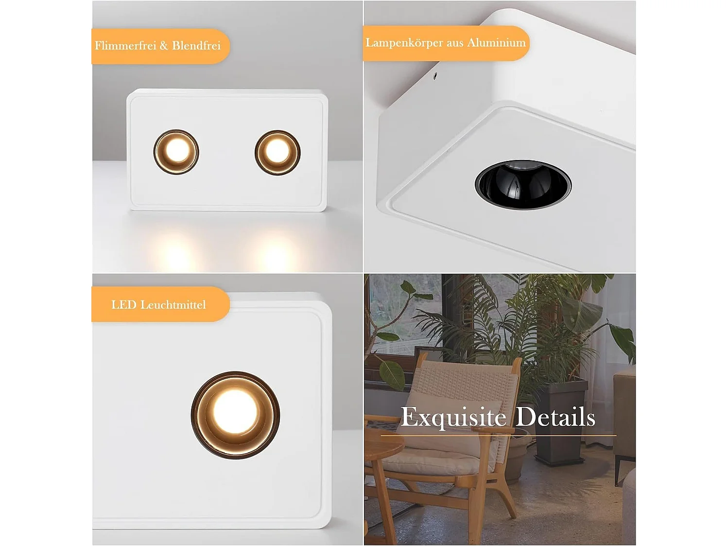 NETTLIFE 2 Focos de Techo Ekig Blanco Cálido 11W Pequeños de Superficie para Cocina Pasillo Dormitorio Comedor