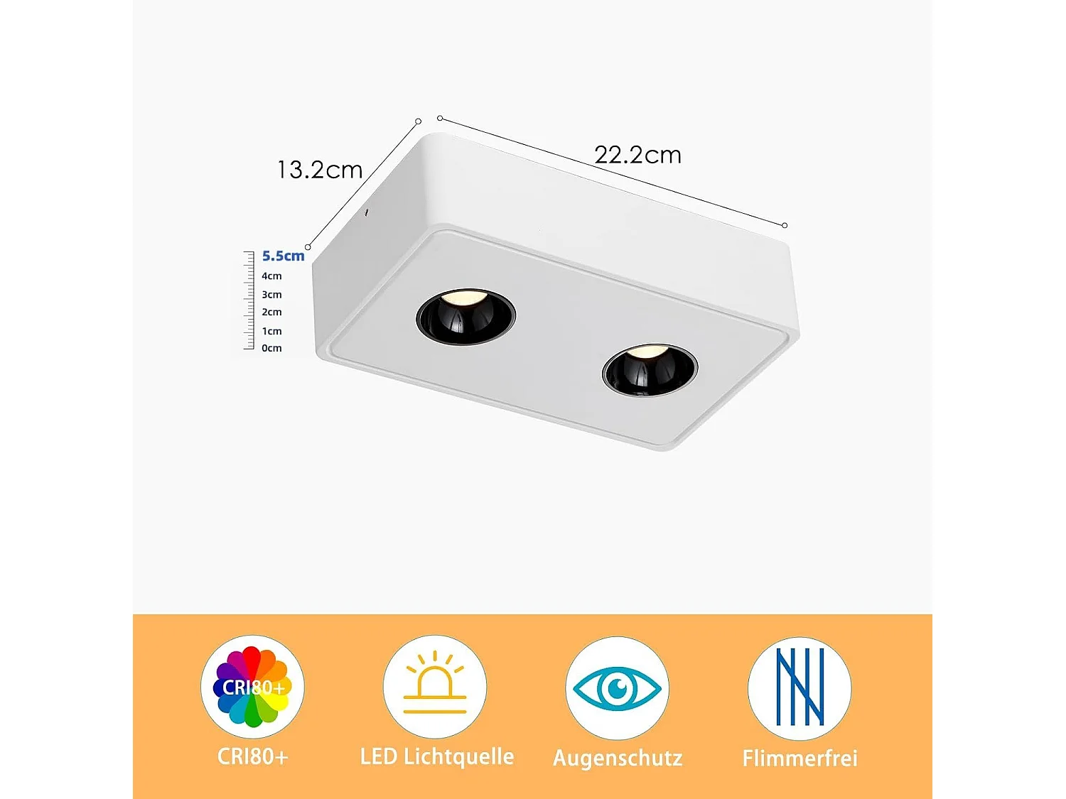 NETTLIFE 2 Spots de plafond Ekig blanc chaud 11W en saillie petits pour cuisine couloir chambre salle à manger