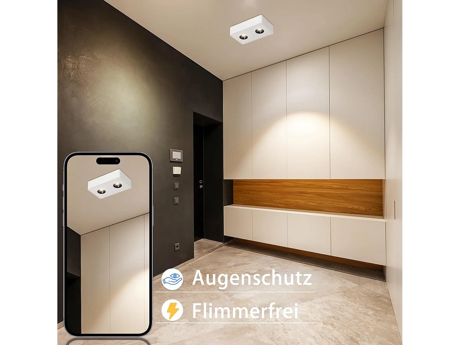 NETTLIFE 2 Spots de plafond Ekig blanc chaud 11W en saillie petits pour cuisine couloir chambre salle à manger