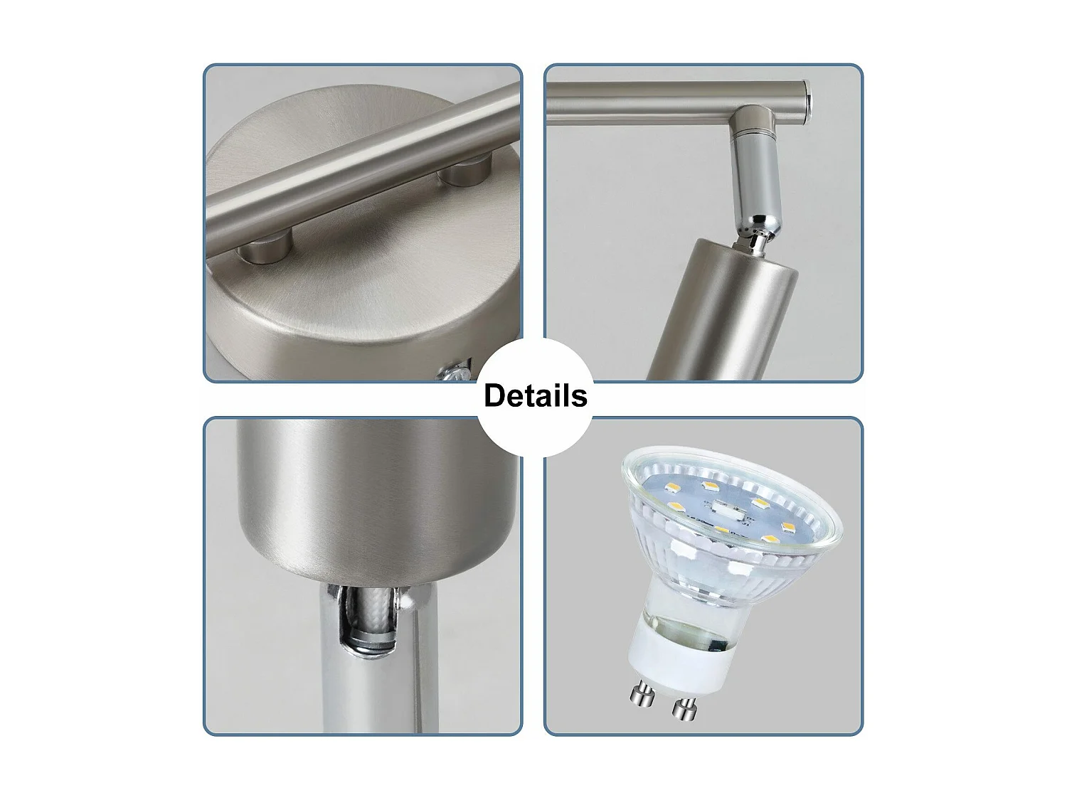 NETTLIFE 2 Spots de plafond couloir moderne GU10 orientables à 330°en acier inoxydable pour salon chambre (sans ampoule)