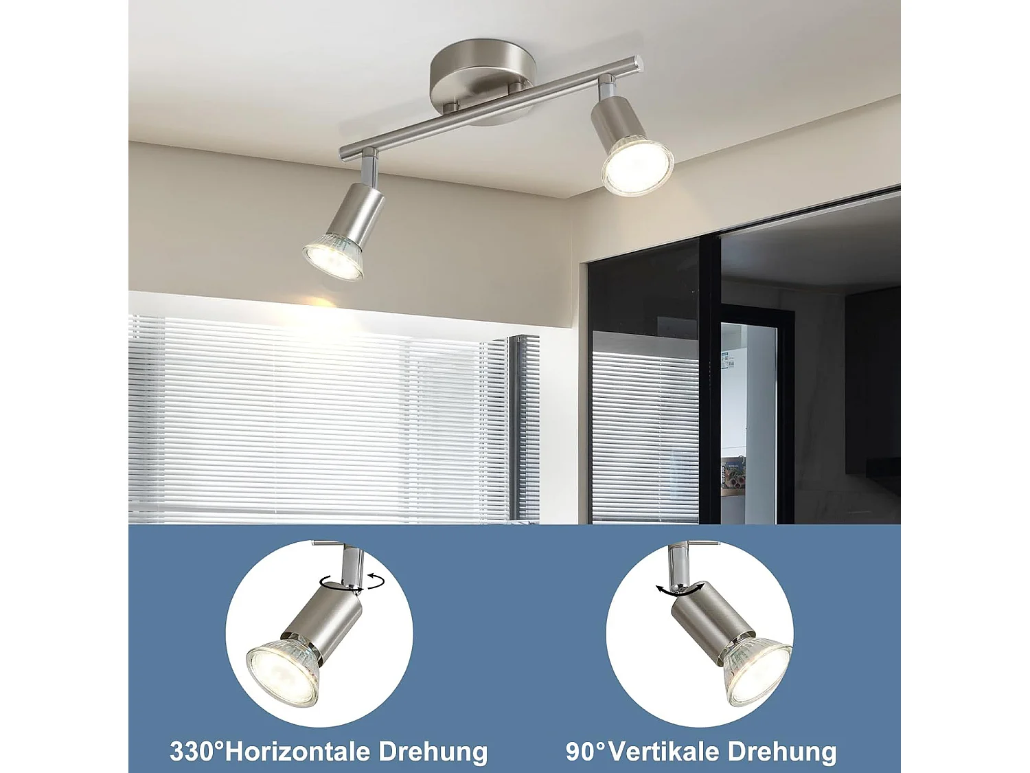 NETTLIFE 2 Spots de plafond couloir moderne GU10 orientables à 330°en acier inoxydable pour salon chambre (sans ampoule)