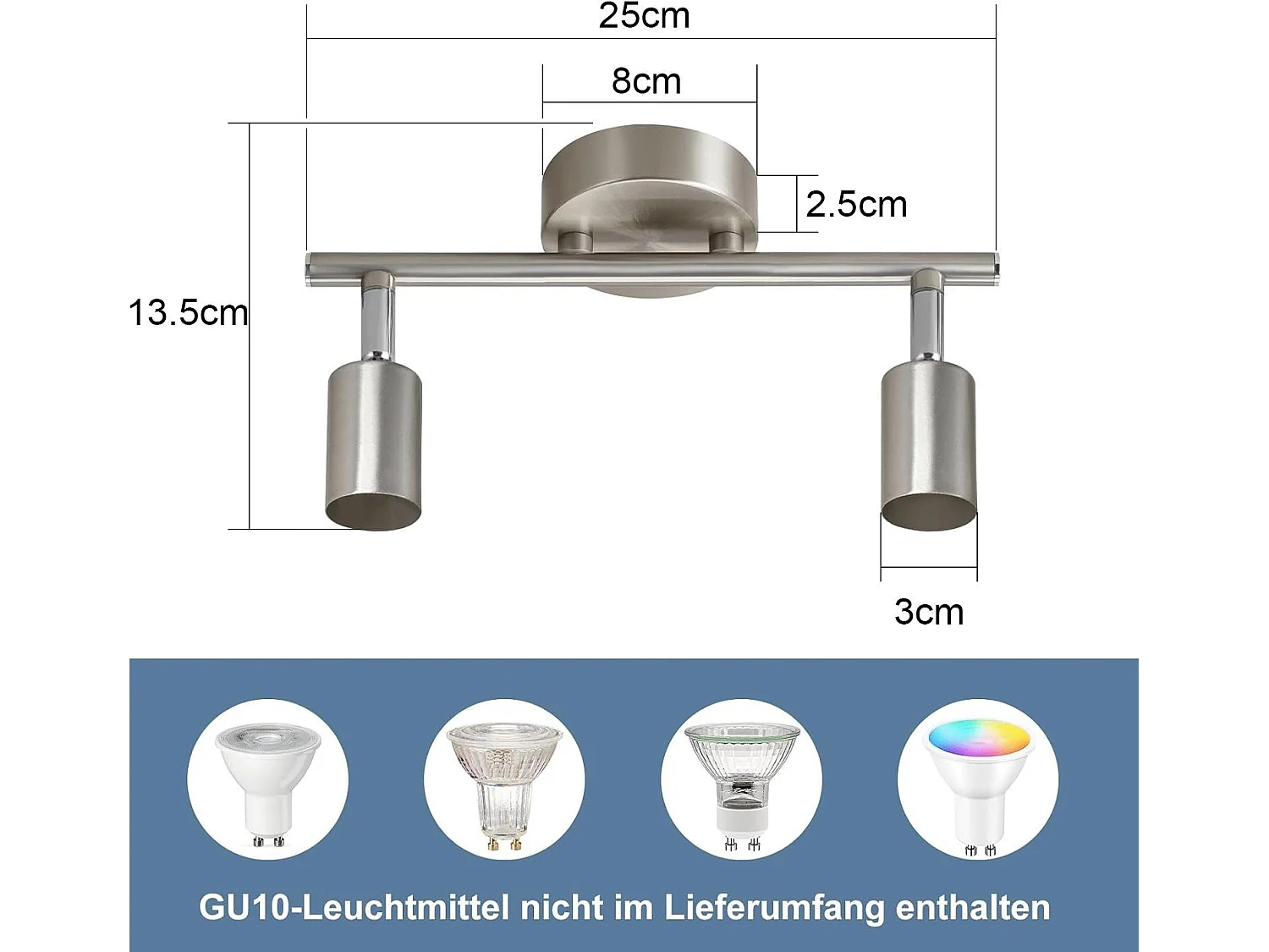NETTLIFE 2 Spots de plafond couloir moderne GU10 orientables à 330°en acier inoxydable pour salon chambre (sans ampoule)