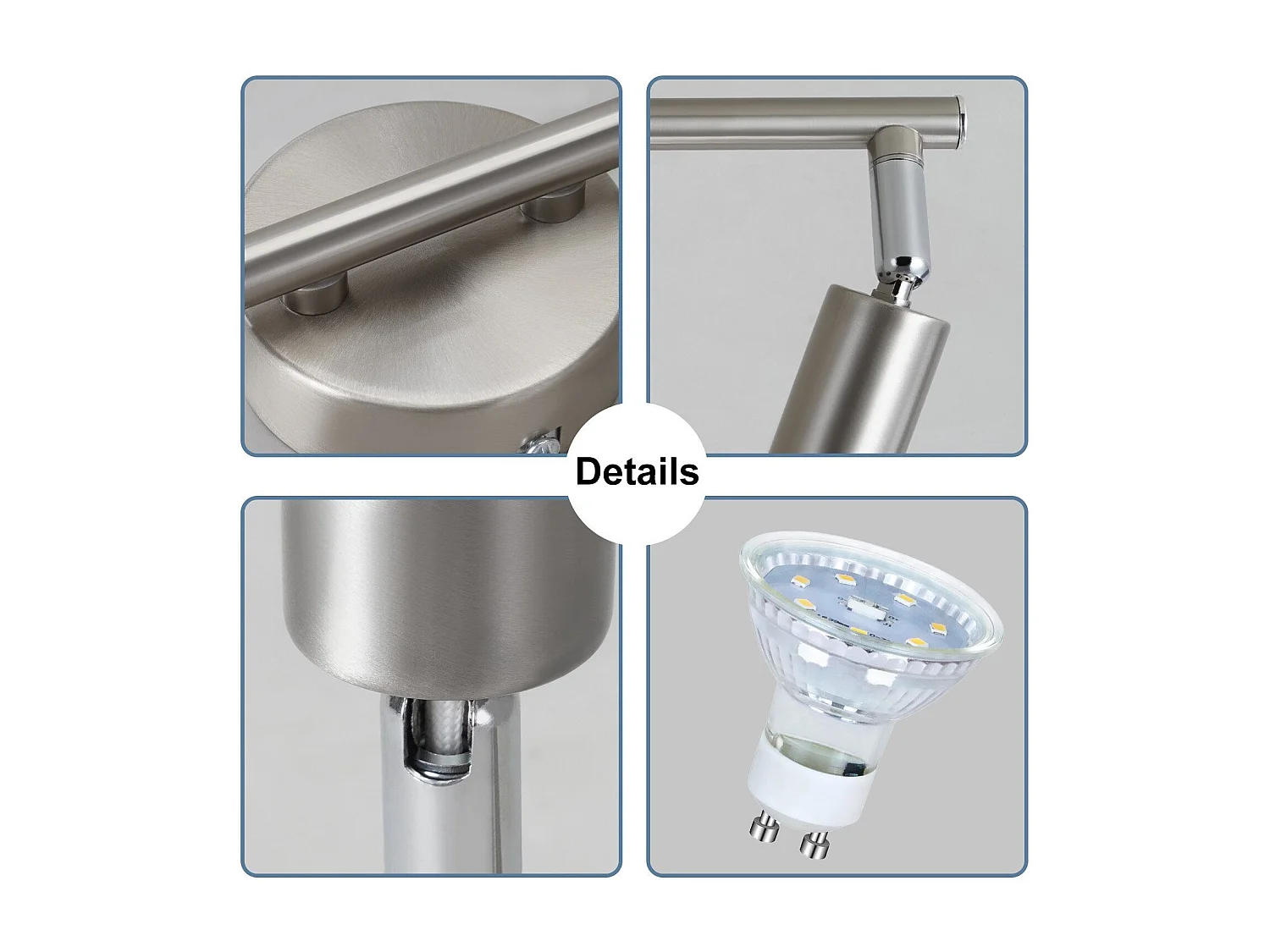 NETTLIFE 2 Spots de plafond couloir moderne GU10 orientables à 330°en acier inoxydable pour salon chambre (sans ampoule)