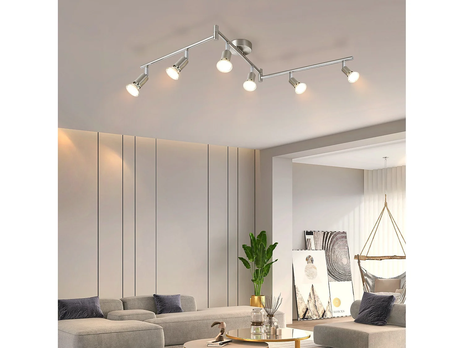 NETTLIFE 6 Nowoczesne reflektory sufitowe do salonu GU10 Obrotowe ze stali nierdzewnej 330° do sypialni w pomieszczeniach (bez żarówki)