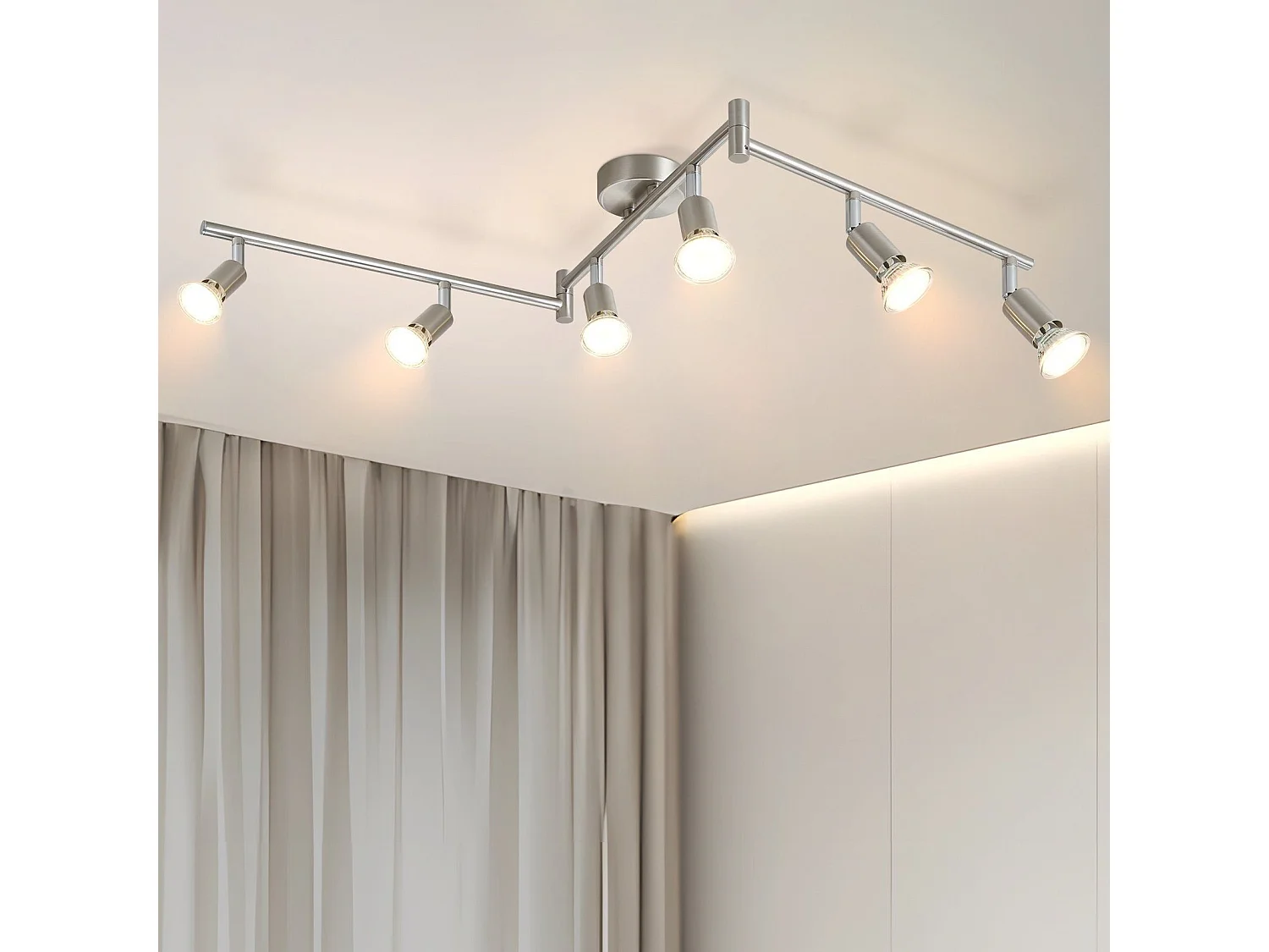 NETTLIFE 6 Spots de plafond salon moderne GU10 pivotants à 330° en acier inoxydable pour chambre intérieur (sans ampoule)