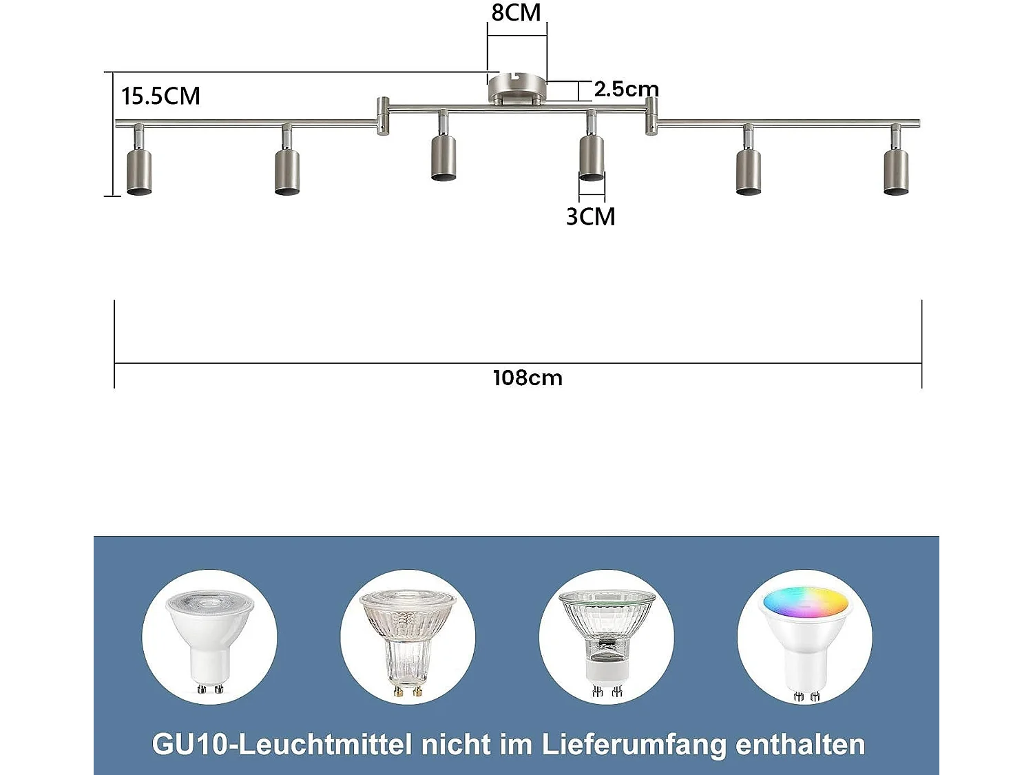 NETTLIFE 6 Spots de plafond salon moderne GU10 pivotants à 330° en acier inoxydable pour chambre intérieur (sans ampoule)