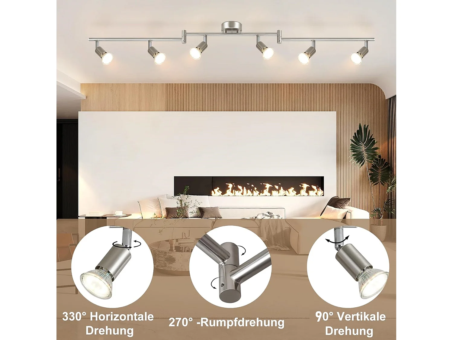 NETTLIFE 6 Spots de plafond salon moderne GU10 pivotants à 330° en acier inoxydable pour chambre intérieur (sans ampoule)