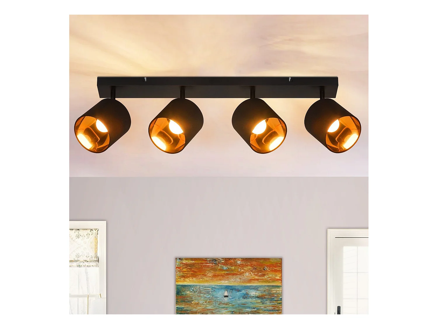 NETTLIFE 4 Spots de Plafond Noir Vintage E14 Pivotants à 350° MAX.25W avec Écran en Tissu pour Chambre Couloir Salon (Sans Ampoule)