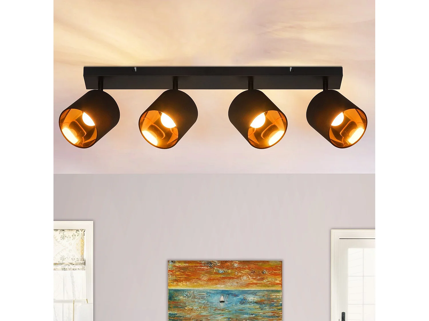 NETTLIFE 4 Spots de Plafond Noir Vintage E14 Pivotants à 350° MAX.25W avec Écran en Tissu pour Chambre Couloir Salon (Sans Ampoule)