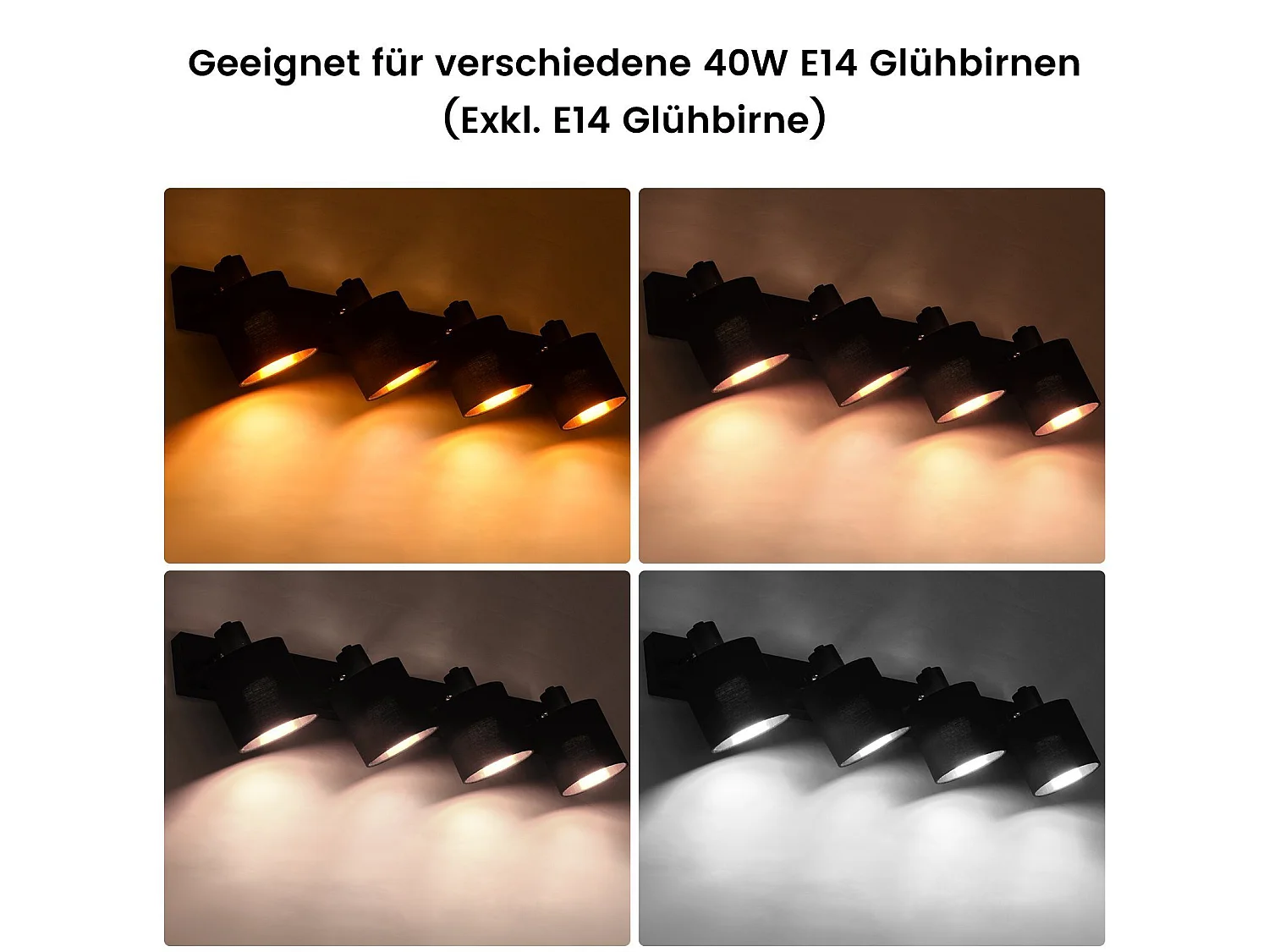 NETTLIFE 4 Spots de Plafond Noir Vintage E14 Pivotants à 350° MAX.25W avec Écran en Tissu pour Chambre Couloir Salon (Sans Ampoule)