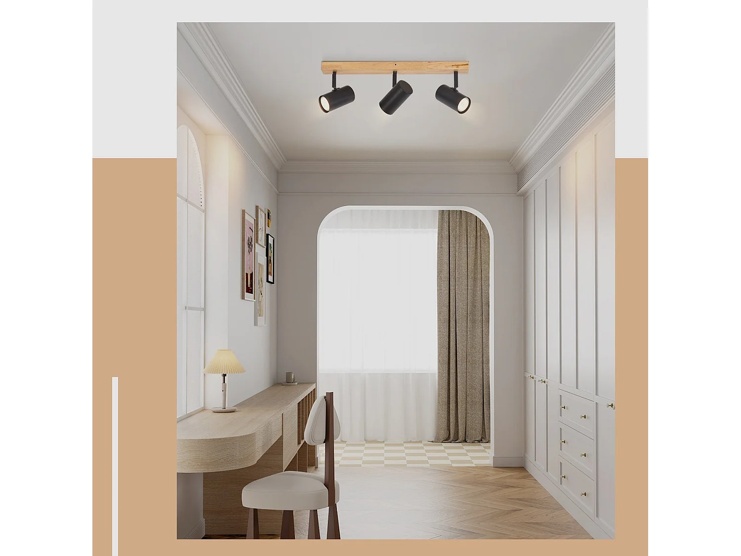 NETTLIFE Opbouwspot GU10 3 Vlam - Zwart - Metaal en Hout - Retro Plafondspot - Draaibaar 350° Plafondlamp - voor Woonkamer Slaapkamer Keuken - Max.25W