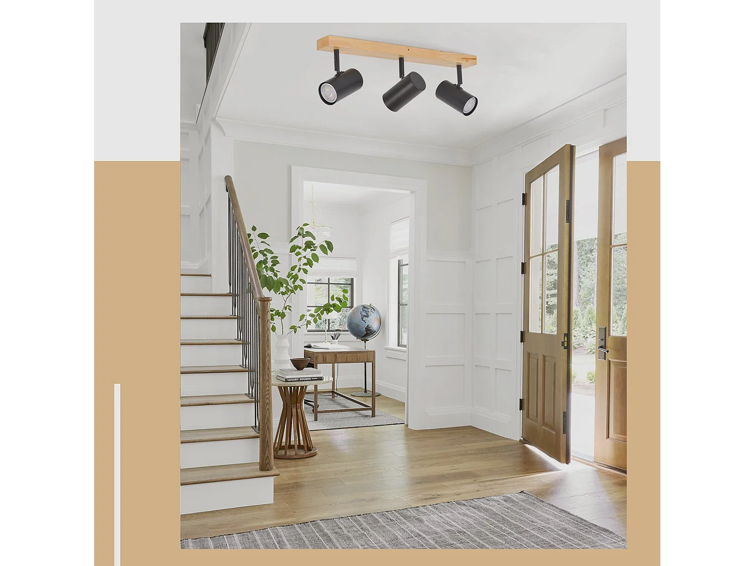 NETTLIFE Opbouwspot GU10 3 Vlam - Zwart - Metaal en Hout - Retro Plafondspot - Draaibaar 350° Plafondlamp - voor Woonkamer Slaapkamer Keuken - Max.25W