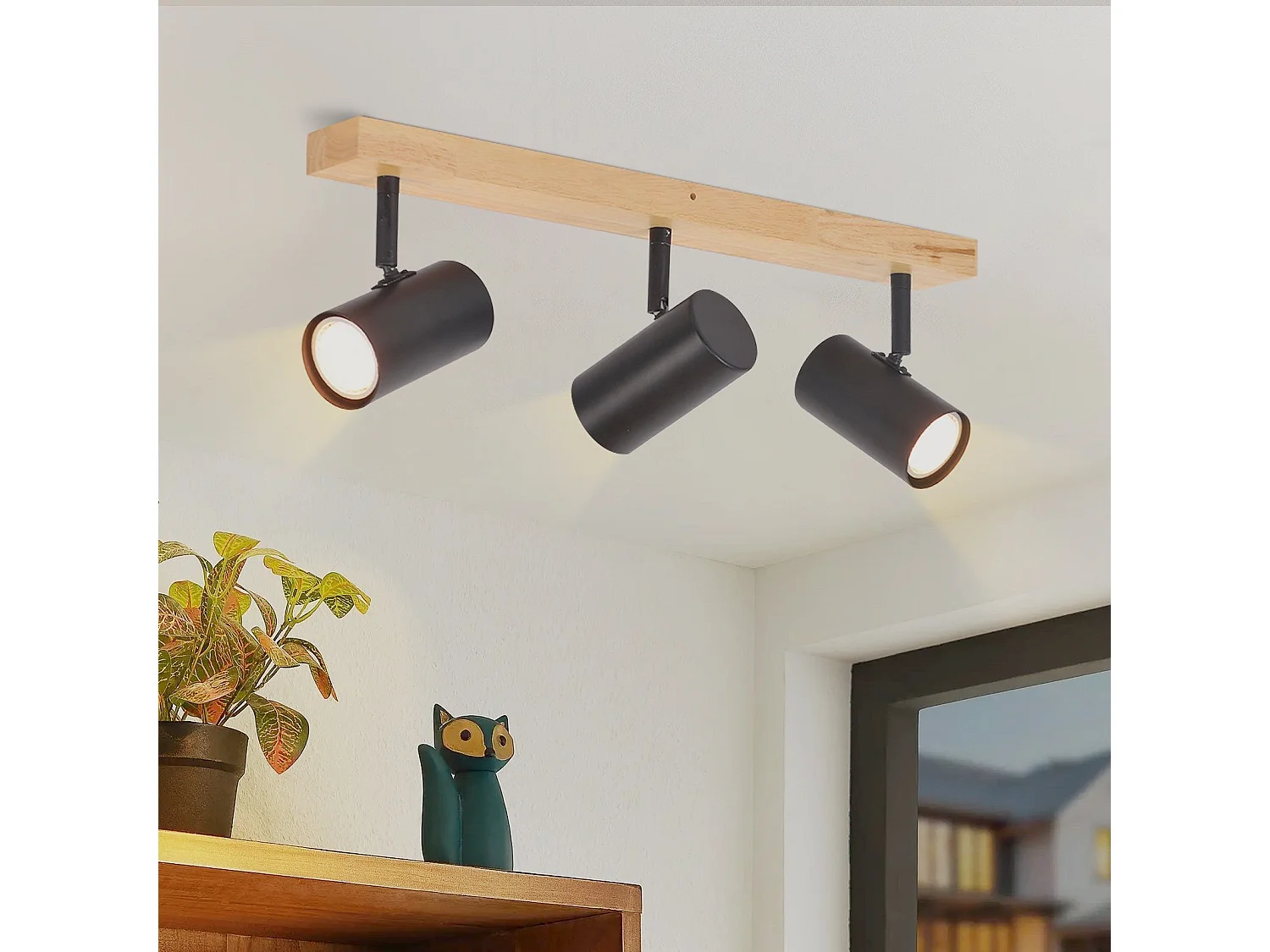 NETTLIFE 3 Spots de plafond noir bois GU10 vintage rétro métal réglables à 350°pour couloir chambre salon bureau (ampoules non incluses)