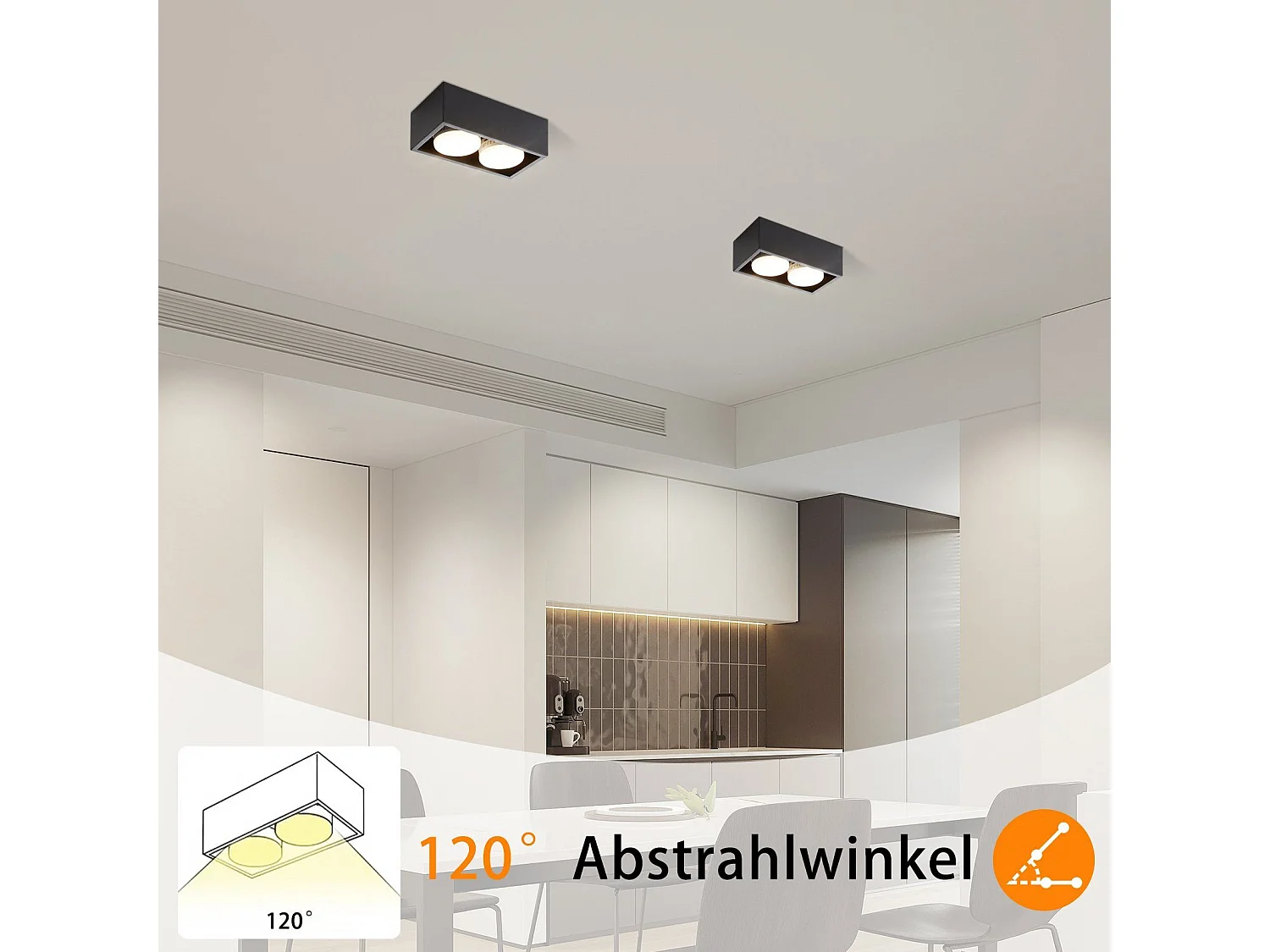 NETTLIFE 2 Spots de plafond en saillie noir avec lumière orientable blanc chaud moderne 2x5W GX53 carré plat pour cuisine salon salle à manger