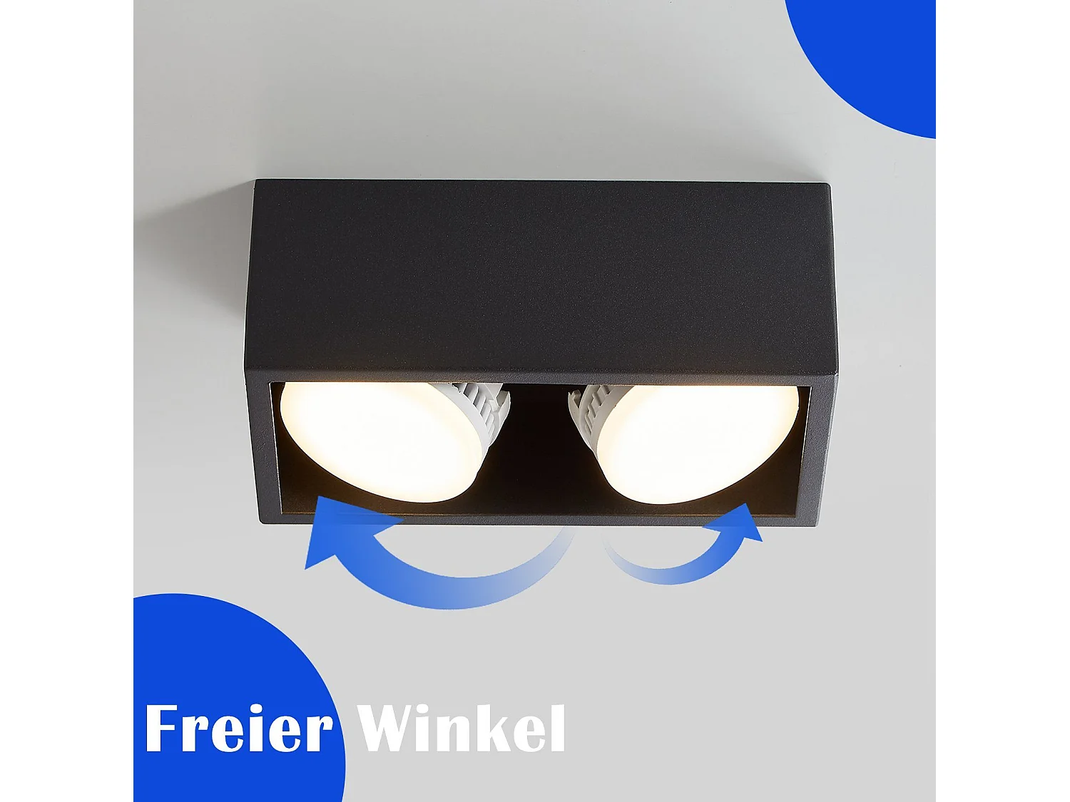 NETTLIFE 2 Spots de plafond en saillie noir avec lumière orientable blanc chaud moderne 2x5W GX53 carré plat pour cuisine salon salle à manger