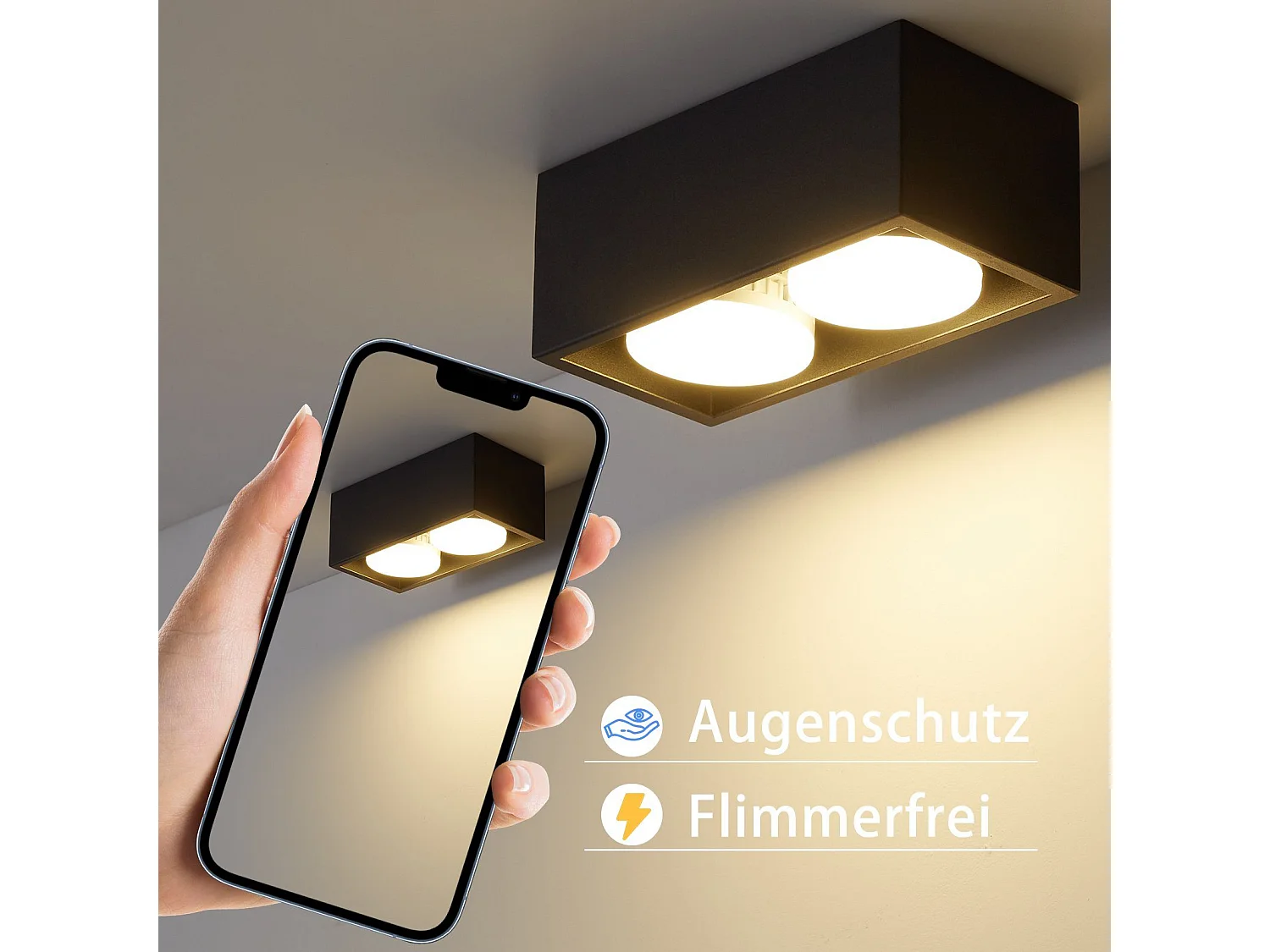 NETTLIFE 2 Spots de plafond en saillie noir avec lumière orientable blanc chaud moderne 2x5W GX53 carré plat pour cuisine salon salle à manger