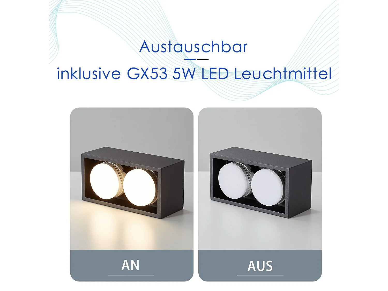 NETTLIFE 2 Spots de plafond en saillie noir avec lumière orientable blanc chaud moderne 2x5W GX53 carré plat pour cuisine salon salle à manger