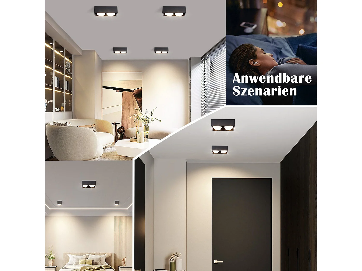 NETTLIFE 2 Spots de plafond en saillie noir avec lumière orientable blanc chaud moderne 2x5W GX53 carré plat pour cuisine salon salle à manger