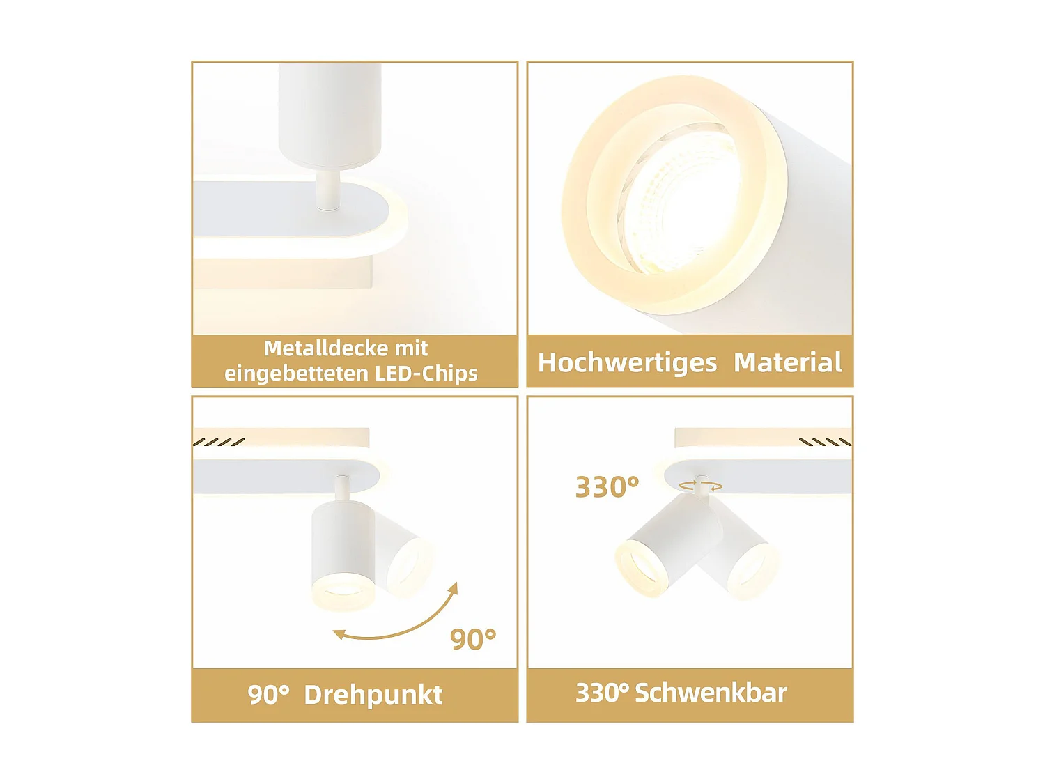 NETTLIFE, 3 LED - Deckenleuchten, warmweiß, GU10, aus Metall, drehbar um 330°, geeignet für Flur, Esszimmer, Küche und Wohnzimmer.