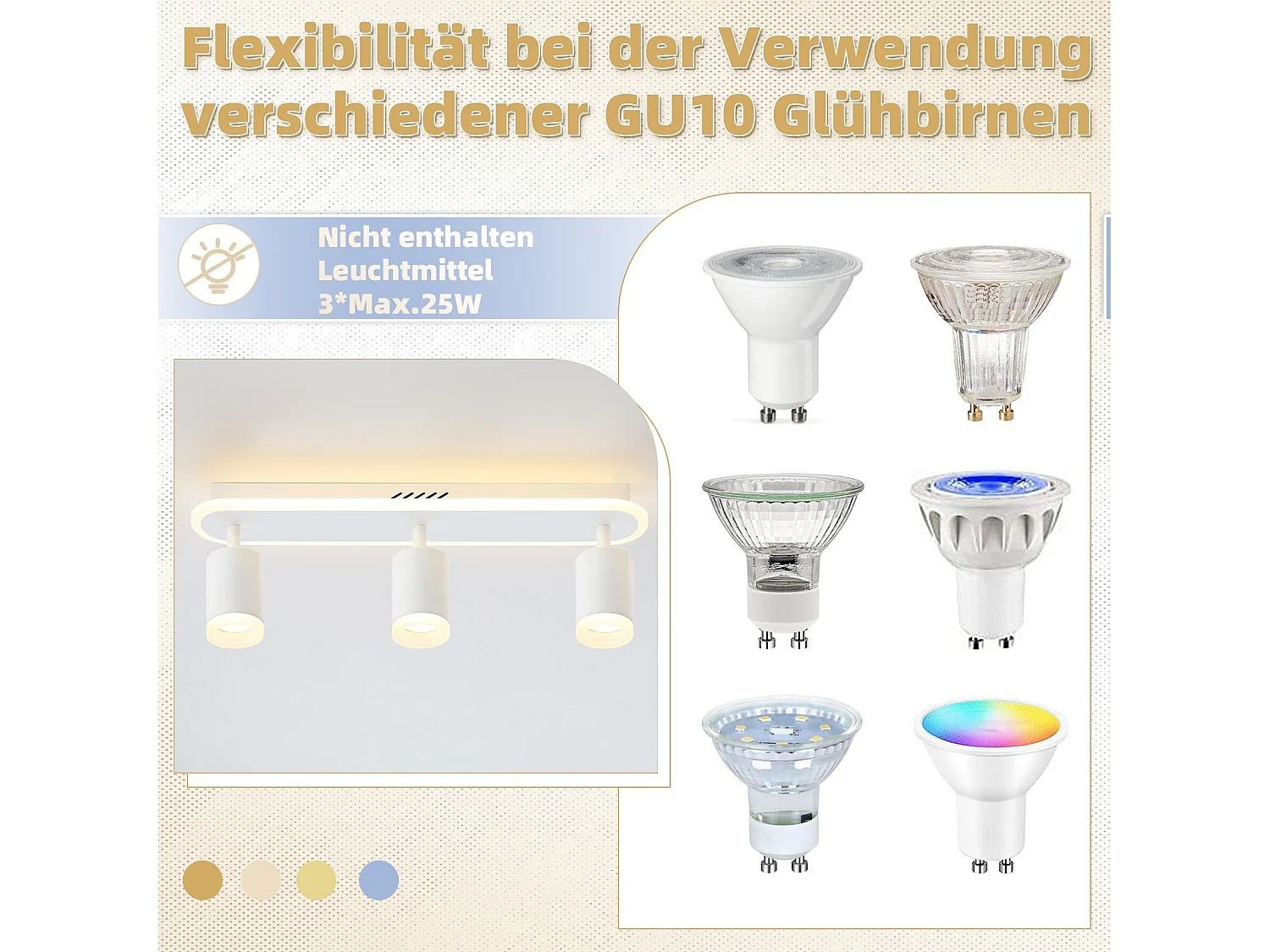 NETTLIFE, 3 LED - Deckenleuchten, warmweiß, GU10, aus Metall, drehbar um 330°, geeignet für Flur, Esszimmer, Küche und Wohnzimmer.