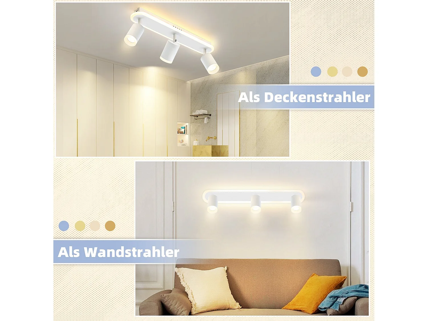 NETTLIFE, 3 LED - Deckenleuchten, warmweiß, GU10, aus Metall, drehbar um 330°, geeignet für Flur, Esszimmer, Küche und Wohnzimmer.