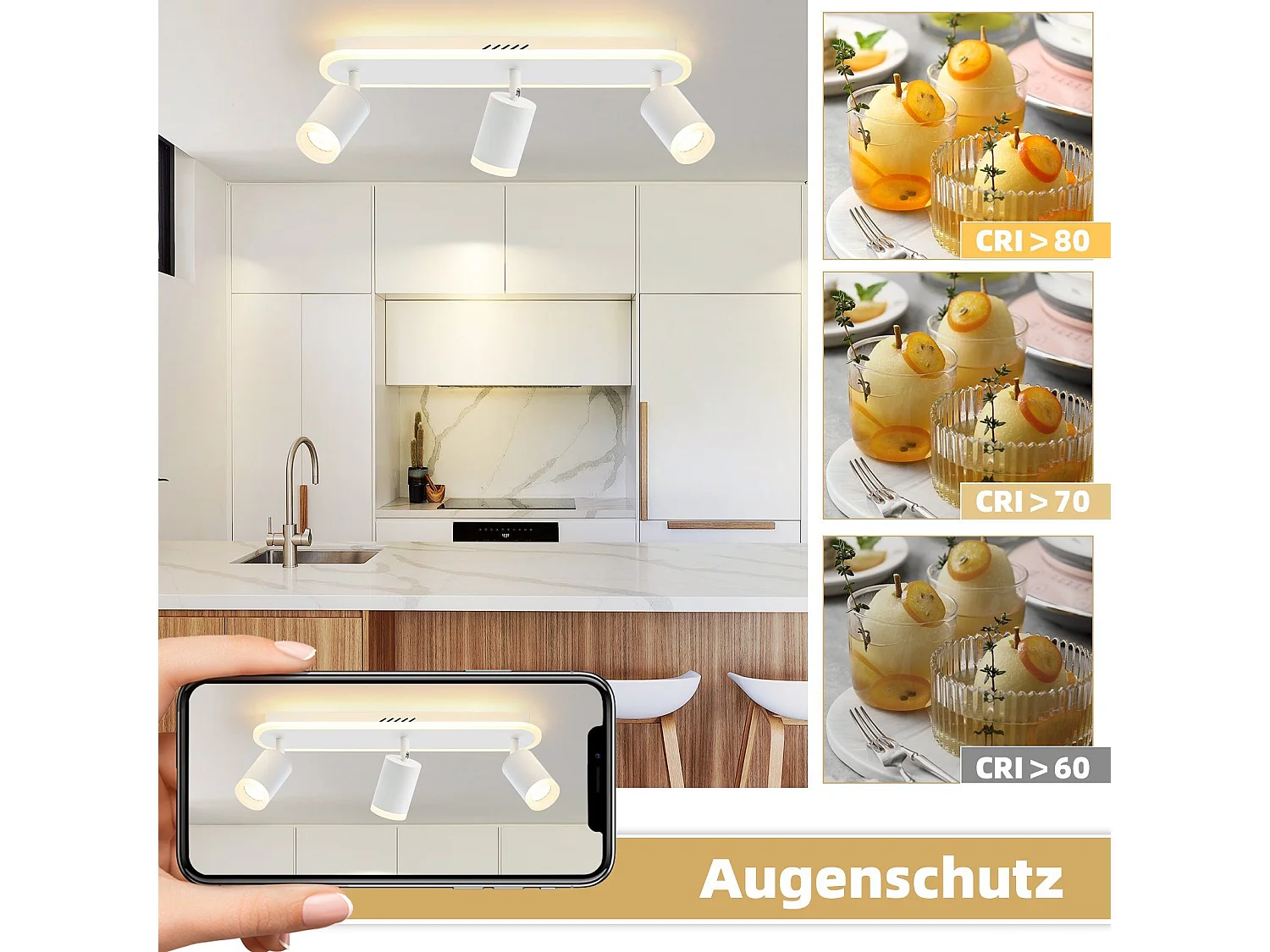 NETTLIFE, 3 LED - Deckenleuchten, warmweiß, GU10, aus Metall, drehbar um 330°, geeignet für Flur, Esszimmer, Küche und Wohnzimmer.