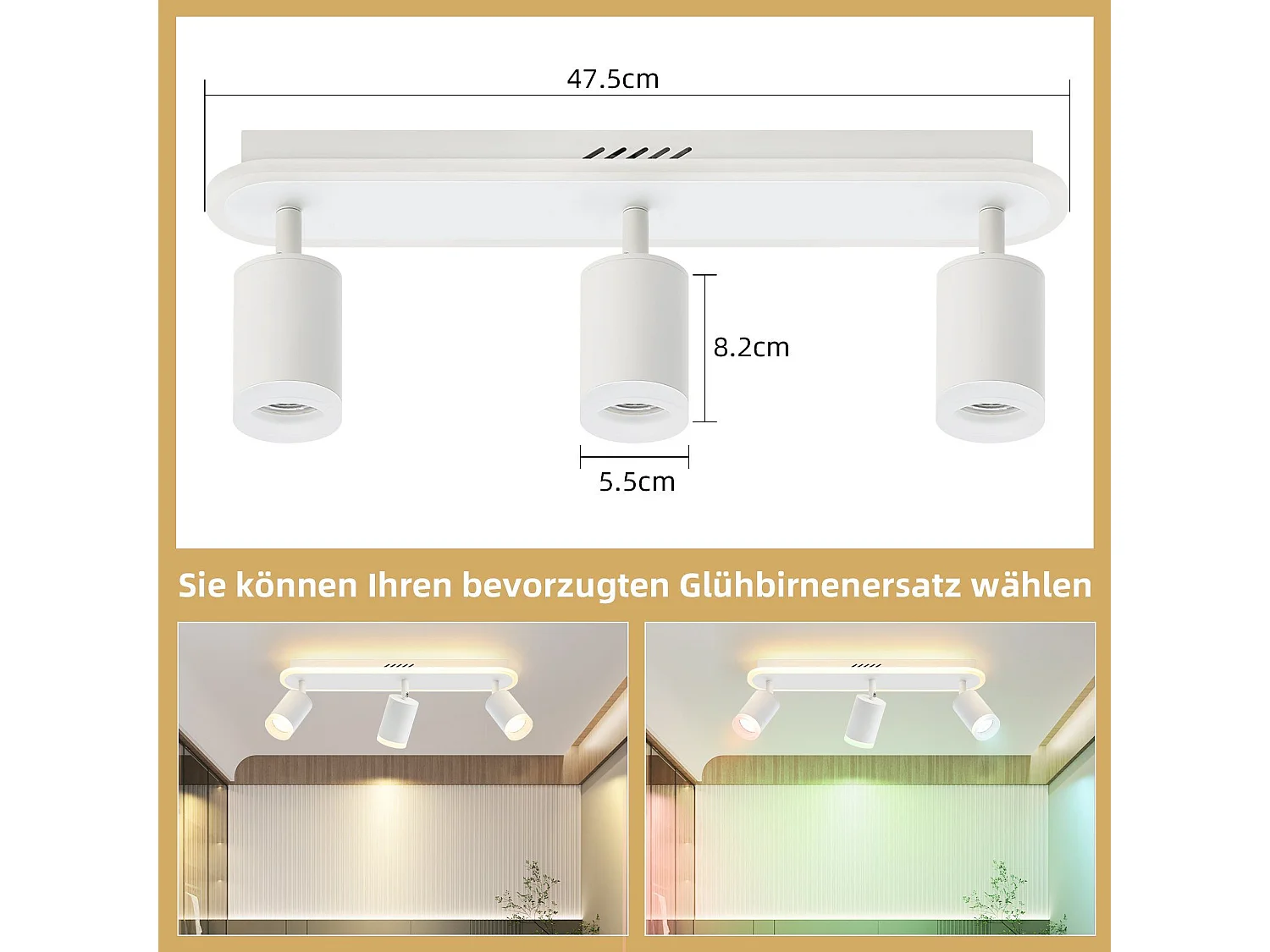 NETTLIFE, 3 LED - Deckenleuchten, warmweiß, GU10, aus Metall, drehbar um 330°, geeignet für Flur, Esszimmer, Küche und Wohnzimmer.