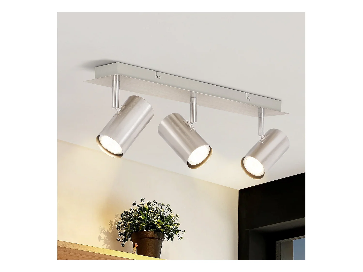 NETTLIFE Opbouwspot rechthoekig nikkel 3-lichts GU10 Fitting  330° draaibar Plafondspot L 47cm  Plafondlamp voor Woonkamer Hal Keuken Zonder Lichtborn Max.25W