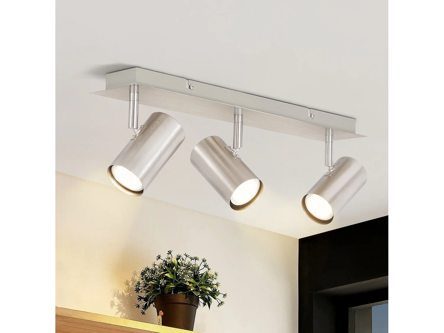 NETTLIFE 3 Spots de plafond nickel GU10 pivotants à 330°pour couloir salon chambre cuisine bureau spot mural moderne lampe de couloir