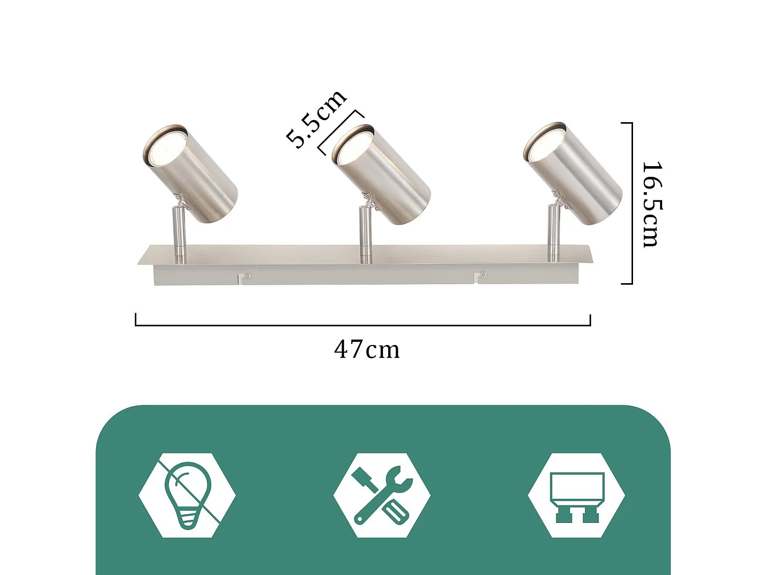 NETTLIFE 3 Spots de plafond nickel GU10 pivotants à 330°pour couloir salon chambre cuisine bureau spot mural moderne lampe de couloir