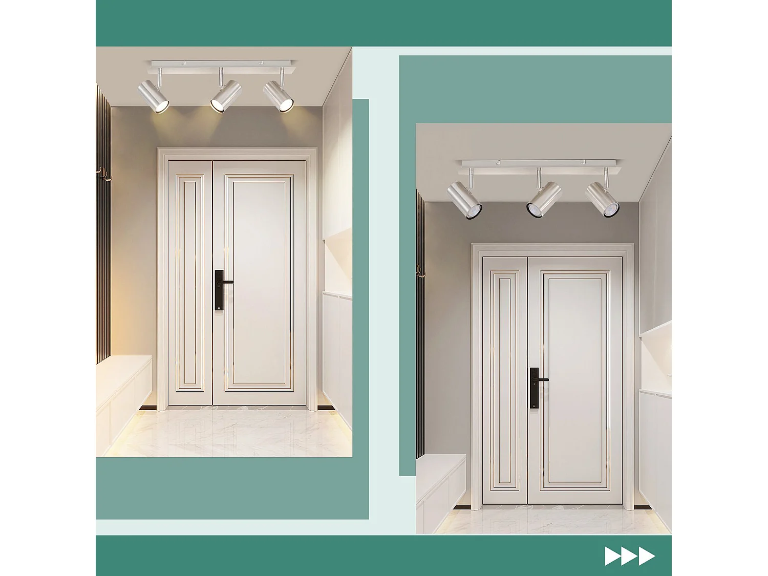 NETTLIFE Opbouwspot rechthoekig nikkel 3-lichts GU10 Fitting  330° draaibar Plafondspot L 47cm  Plafondlamp voor Woonkamer Hal Keuken Zonder Lichtborn Max.25W