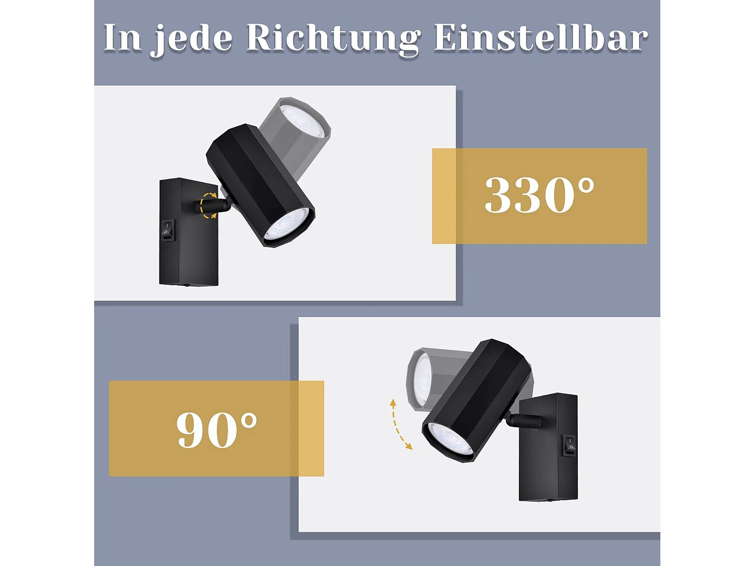 NETTLIFE 1-płomienisty czarny reflektor ścienny - Kinkiet z metalowym włącznikiem GU10 Lampa korytarzowa regulowana w zakresie 350° MAX. 40W