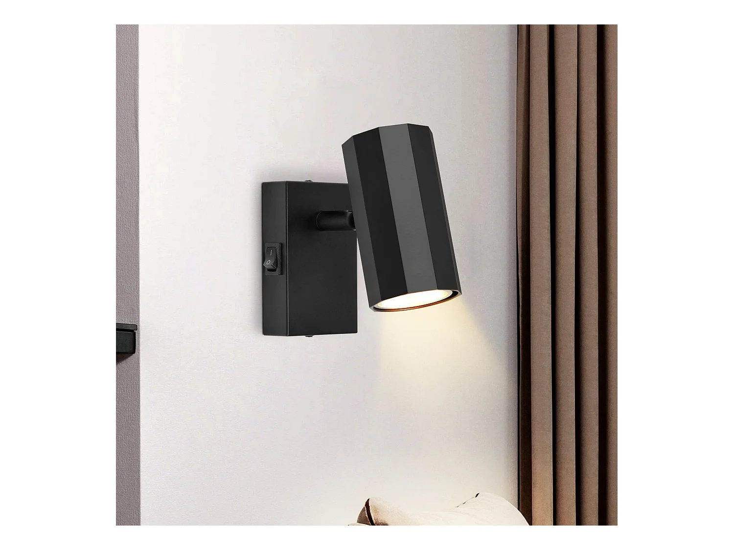 NETTLIFE Spot mural 1 flamme noir - Applique avec interrupteur métal GU10 Lampe de couloir orientable 350° MAX. 40W