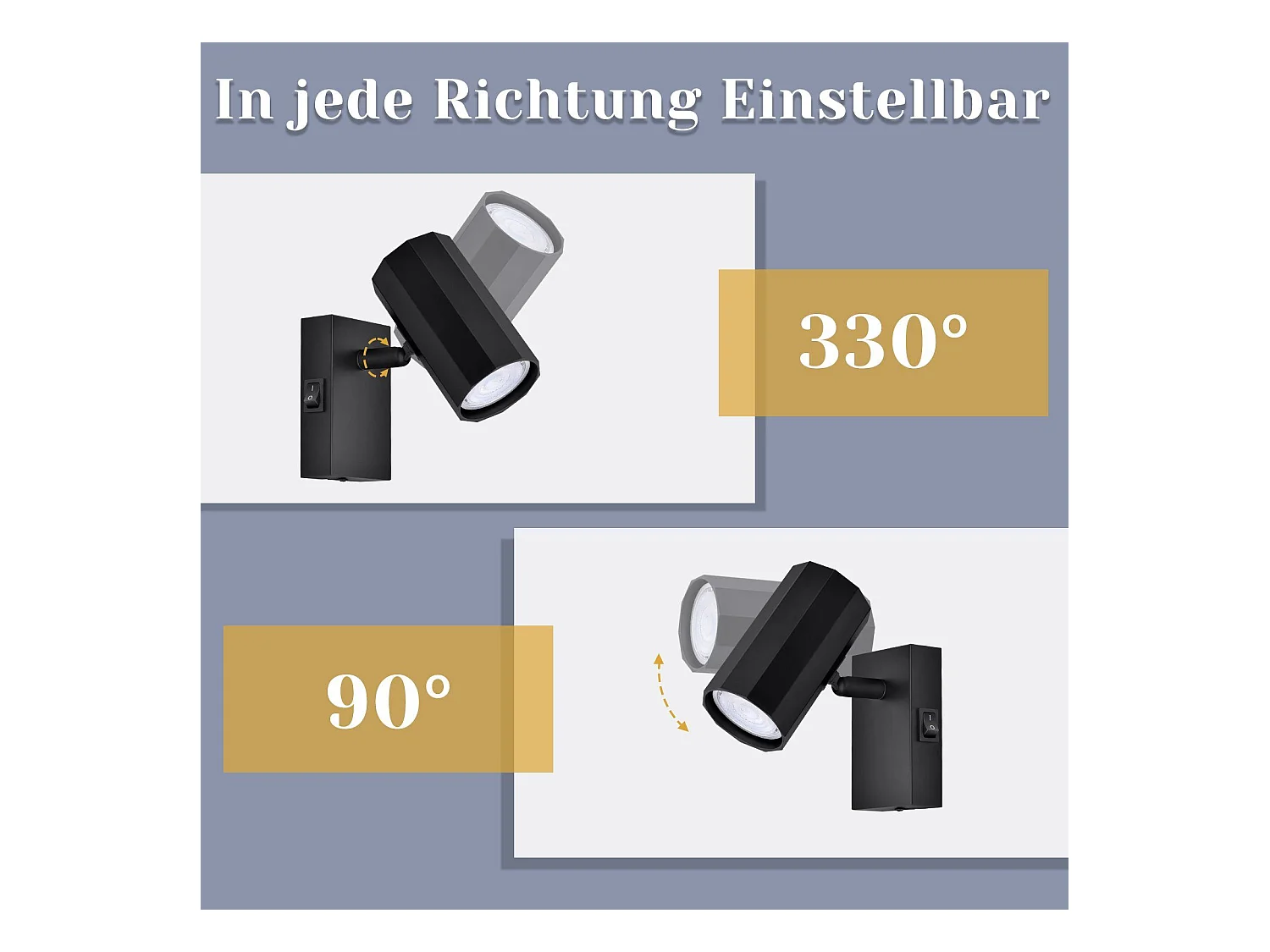 NETTLIFE Spot mural 1 flamme noir - Applique avec interrupteur métal GU10 Lampe de couloir orientable 350° MAX. 40W