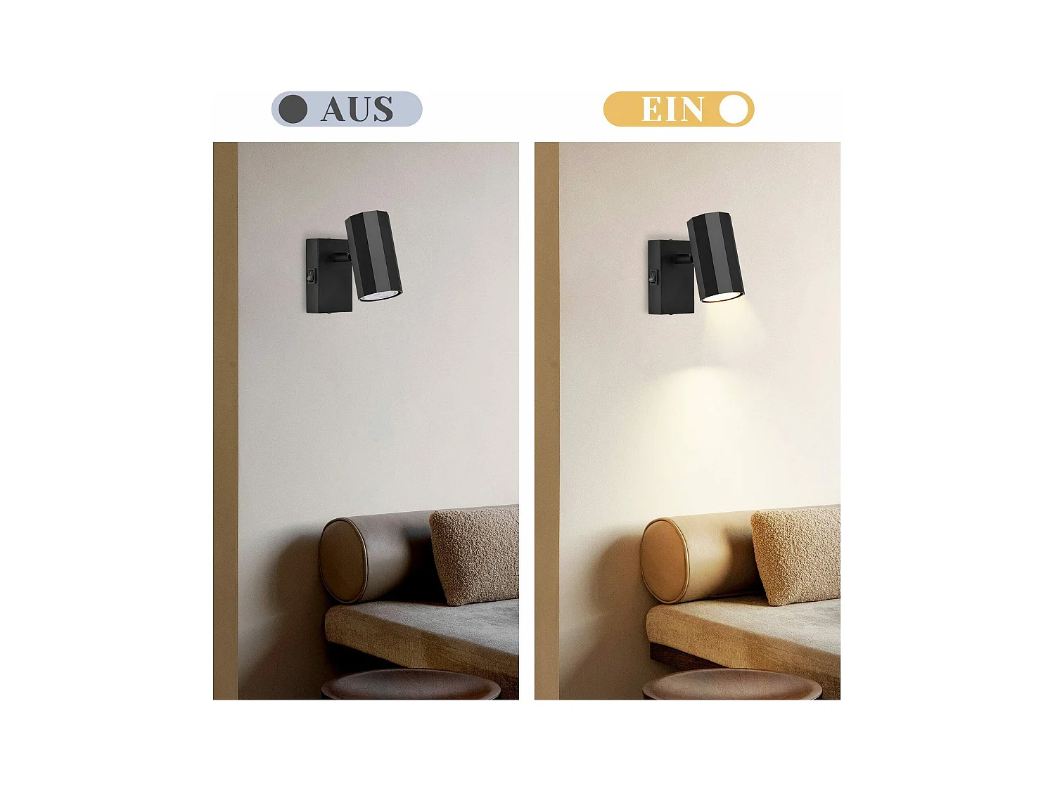 NETTLIFE Spot mural 1 flamme noir - Applique avec interrupteur métal GU10 Lampe de couloir orientable 350° MAX. 40W