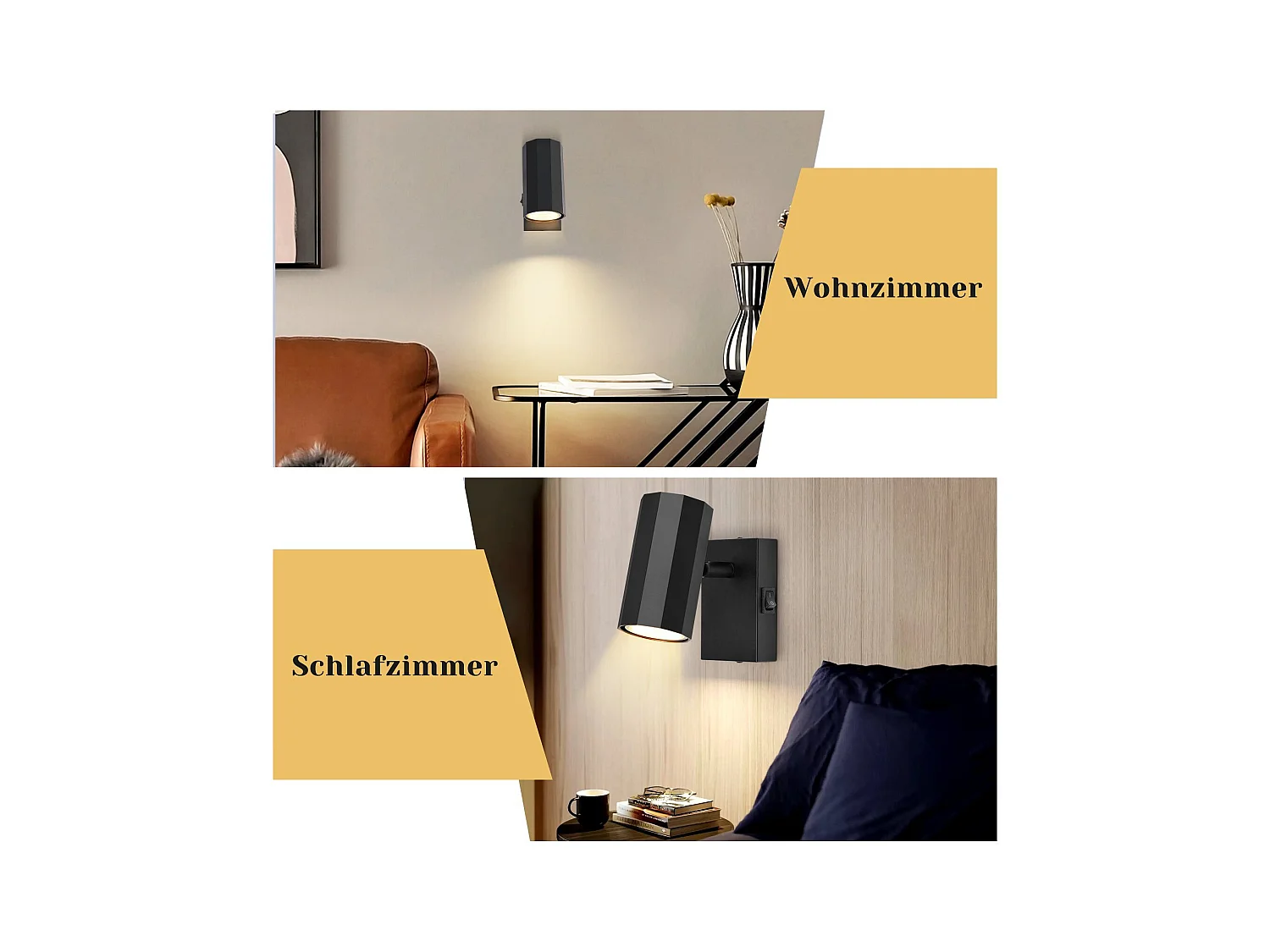 NETTLIFE Spot mural 1 flamme noir - Applique avec interrupteur métal GU10 Lampe de couloir orientable 350° MAX. 40W