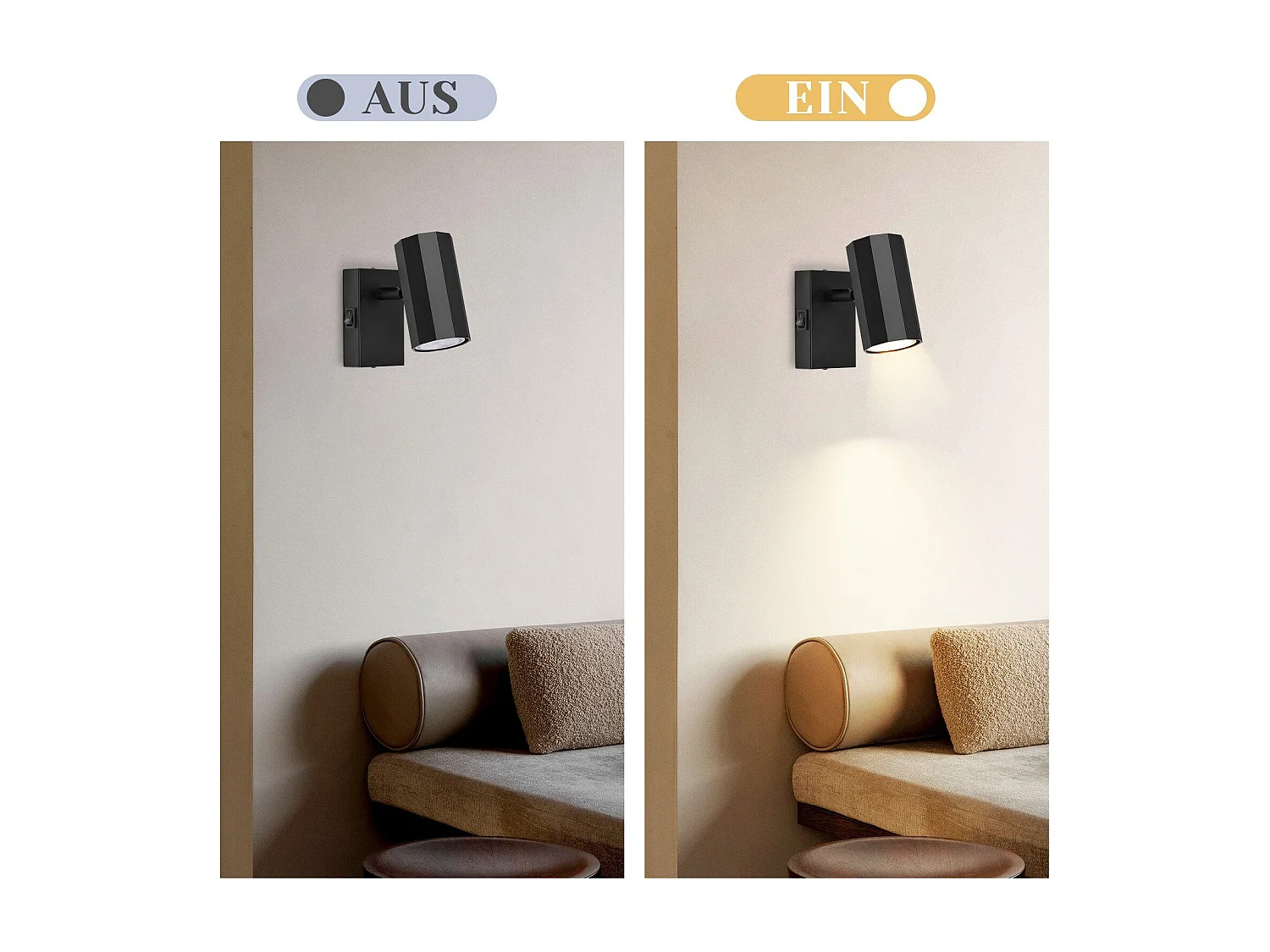 NETTLIFE Spot mural 1 flamme noir - Applique avec interrupteur métal GU10 Lampe de couloir orientable 350° MAX. 40W