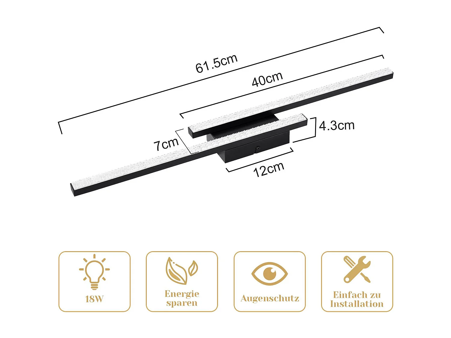 NETTLIFE Plafonnier LED Noir 12 W Lampe Moderne en Métal Cristal Lumière Chaude 3000 K pour Chambre Couloir Cuisine Bureau Salon