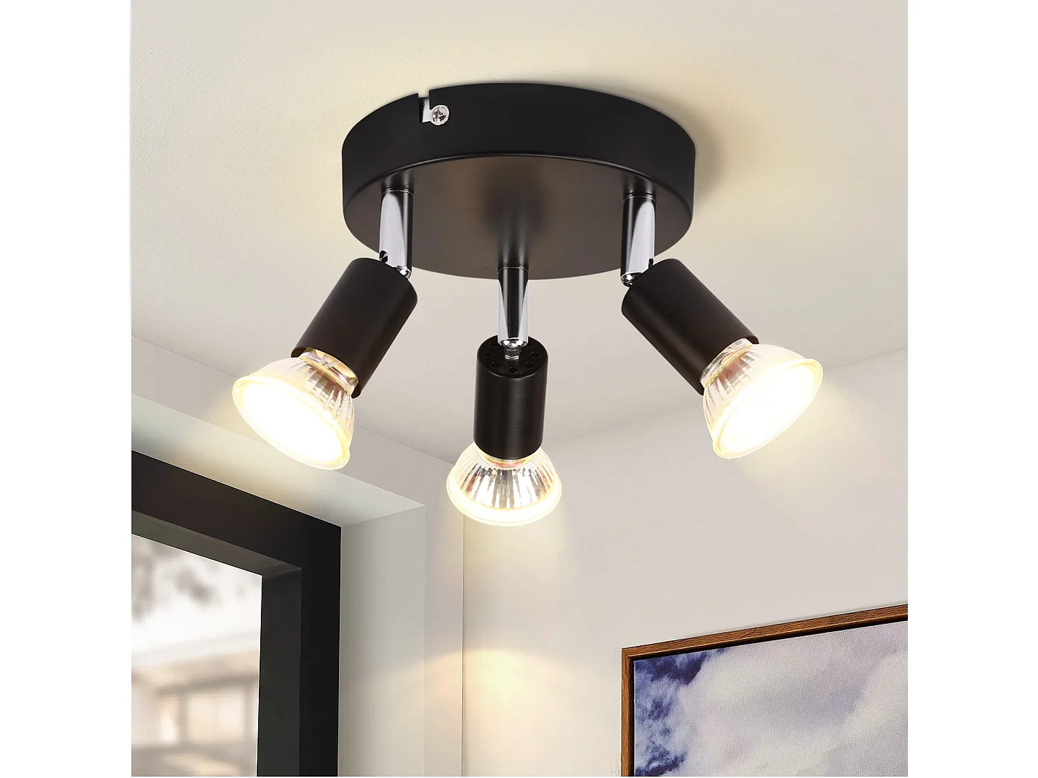 NETTLIFE 3 spots de plafond GU10 métal noir orientables style industriel pour couloir intérieur cuisine salon chambre salle à manger