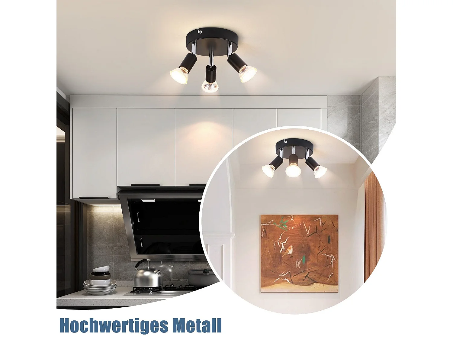 NETTLIFE 3 spots de plafond GU10 métal noir orientables style industriel pour couloir intérieur cuisine salon chambre salle à manger