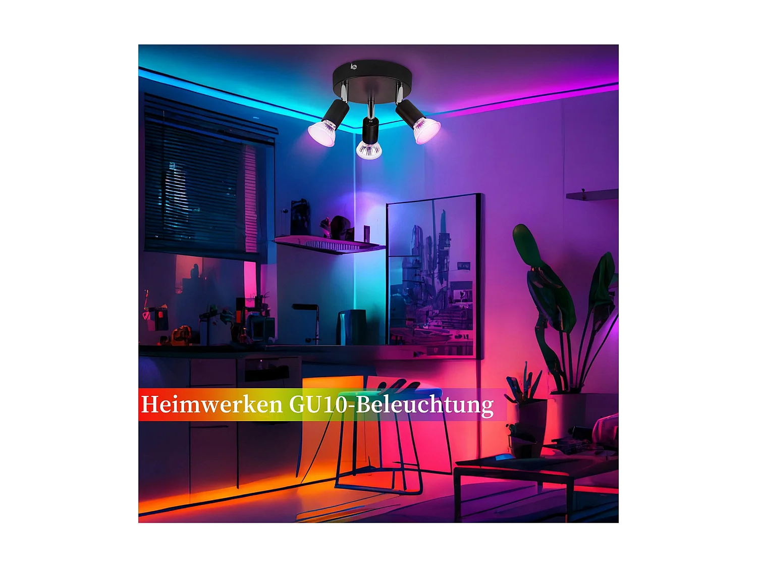 NETTLIFE 3 spots de plafond GU10 métal noir orientables style industriel pour couloir intérieur cuisine salon chambre salle à manger