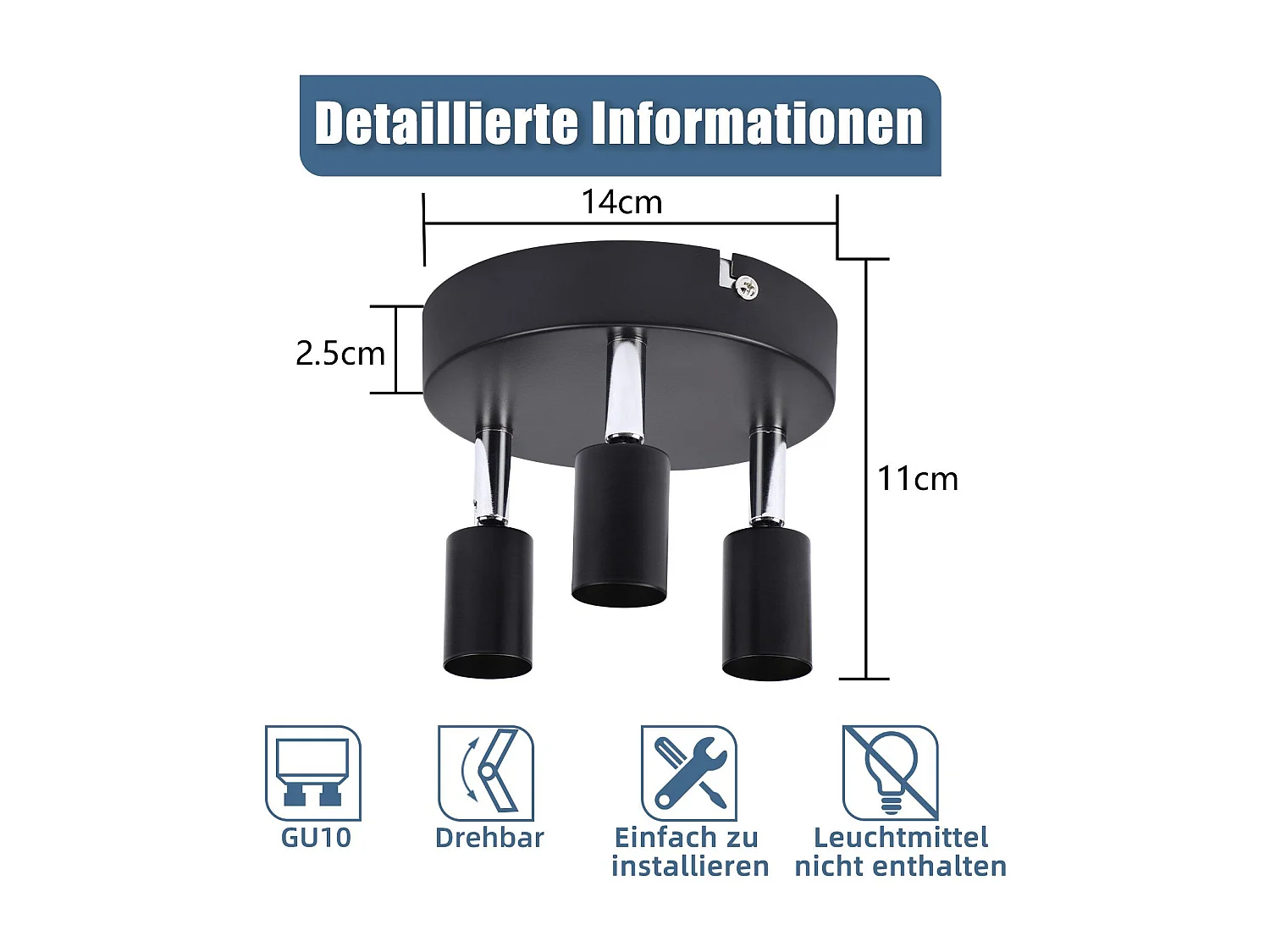 NETTLIFE 3 spots de plafond GU10 métal noir orientables style industriel pour couloir intérieur cuisine salon chambre salle à manger