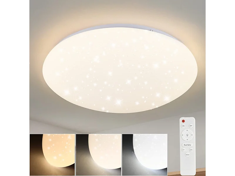 NETTLIFE Plafondlamp LED - 28cm - rond - Dimbaar - Moderne Keukenverlichting - met Sterrenhemelontwerp - Wit - voor Slaapkamer | Studeerkamer | Hotel - 37W
