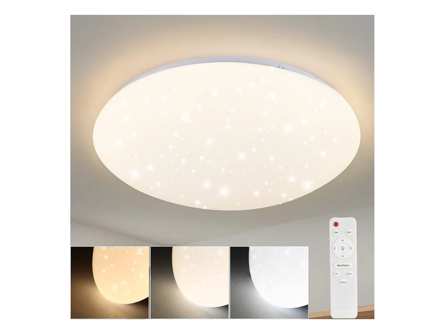 NETTLIFE Plafonnier LED Lampe de Chambre à Coucher Ciel Étoilé Intensité Variable avec Télécommande 37 W Lampe de Chambre d'Enfant 28 cm pour Salon